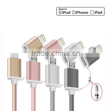 Mfi Certified 2 in 1 Metal Nylon Braid USB Cable for Micro and iPhone