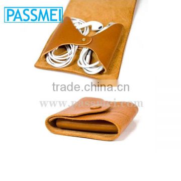leather earphone case, cable leather pouch used Italian vegetable leather
