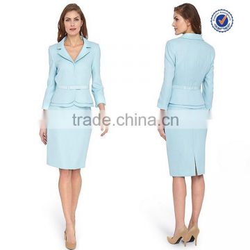 Long sleeve mid length jackets ribbon tie belted waist pencil skirt pictures of business suit for women                        
                                                Quality Choice