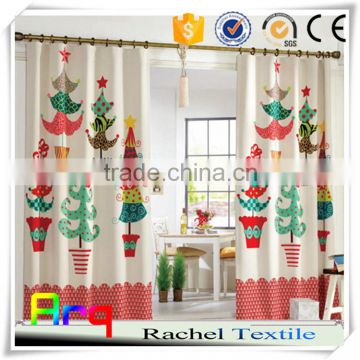 Christmas tree 3d printed 100% polyester window curtain-new year fabric design-red and green color