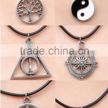 Black adjustable charm tattoo choker rubber necklace