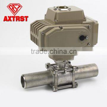 RST stainless steel extended welding 3pc ball valve with electric actuator