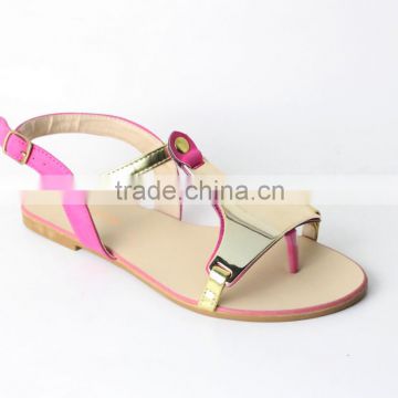 popular ladies new fashion flat summer sandals with metal gold accessories