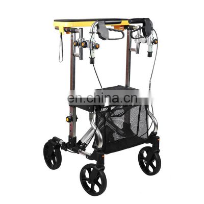 Disabled upright walker ,aluminum stand up folding rolling walker rollator with handle and net bag