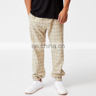 2021 high quality mens oversized high waist trousers wide leg drawstring plaid pants