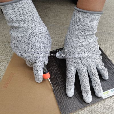 13 Gauge HPPE Knitted 5 Level PU Coated Anti Cut Glove