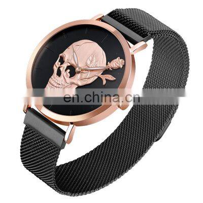 Wholesale hot selling mesh strap men wristwatch top quality brand Skmei 9173 luxury skull rose watch