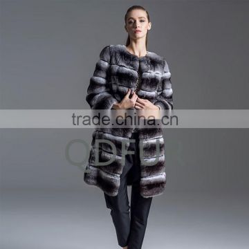 QD80869 Ladies Winter Long Warm Canadan Chinchilla Fur Cross Grain Overcoat