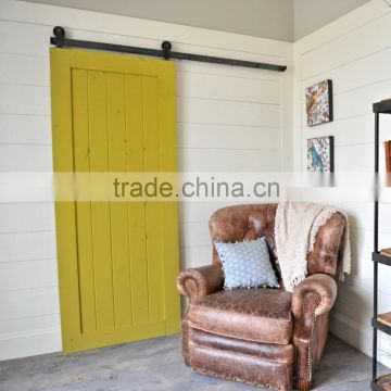 Elegent Top mounted solid wood sliding door full set hardware, green paint wooden single panel barn door