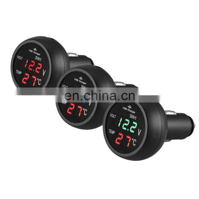 3 in 12/24V Car Auto Monitor Display USB Car Charger For Phone Tablet GPS LED Digital Voltmeter Gauge Thermometer