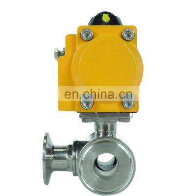 air control double control pneumatic actuator sanitary SS304 food grade Tri clamp 3 way ball pneumatic valve