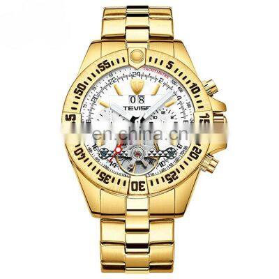 TEVISE T839B-002 Mens Luxury Fashion Black Gold Watch Fashion Automatic Mechanical Analog Display Luminous Watches