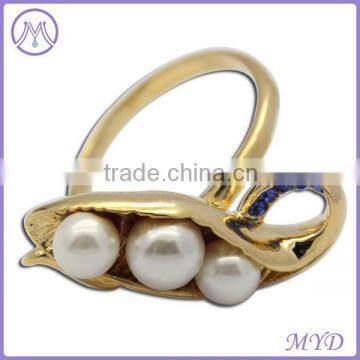 22K gold plating 925 sterling silver pearl mother's peapod rings