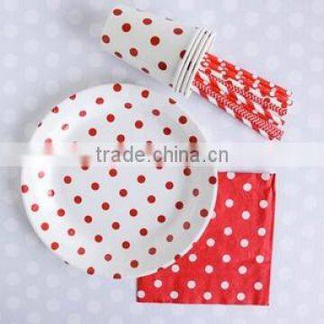 Red Dot Tableware Collection Dessert Plates Drinking Straws Sacks Disposable Paper Cups