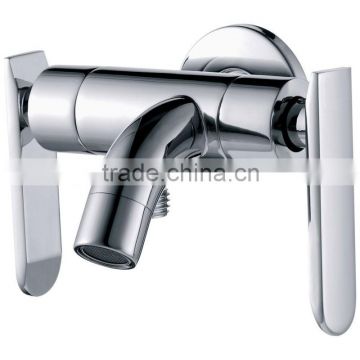 High Quality Brass Double Lever Bib Tap, Two Way, Polish and Chrome Finish, M1/2" Wall Mounted