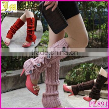 Korean Fashion New Buttons Down Fastening Keep Warm Knitted Gaiters Loose Wool Leg Guard Boot Cuffs Socks Knit Leg Warmers
