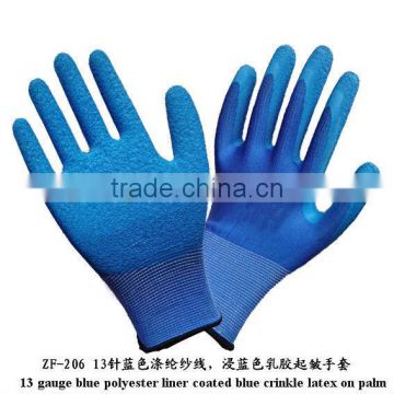 blue nylon coated latex fashion design blue safety gloves
