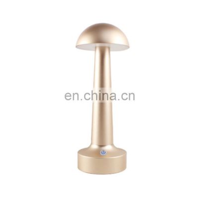 Gold Mushroom head modern desk lights Rounded touch LED  table lamp with USB charging cord