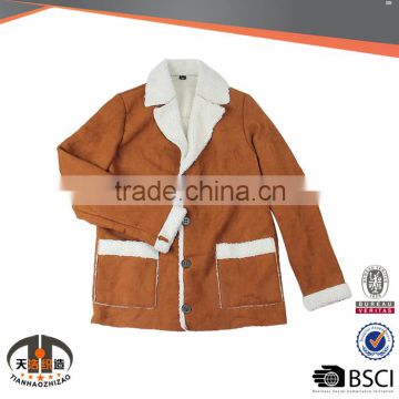 TH-RK013 China Factory Khaki Lamb Wool Berber Fleece Women Leather Coat Jacket