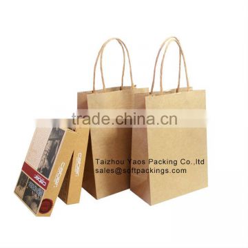 kraft paper bag wholesale with twisted handle, custom printing kraft paper shopping bag, take away fast food paper carrier bag