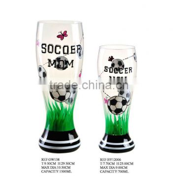 hand painted soccer beer glass