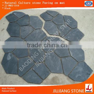 Natural black slate stone paving on mat