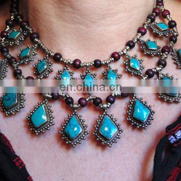 BlueTurquoise Necklace - Kuchi Pendant Necklace- Coin Necklace- Afghan Necklace -Bohemian Necklace Set - Turquoise Afghan set