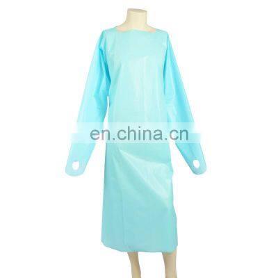 Factory price Blue color waterproof safety CPE protecting clothing Disposable Isolation Gown With Thumb Loop