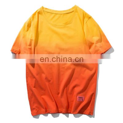 Hang Dye Oversized O-neck Tie Dyed T Shirt 2021 Hot Sell Accustomized Yellow and Orange Tshirt Men 100% Cotton Custom Logo OEM