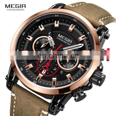 MEGIR Watch 2085 Top High Quality Leather Business Quartz Wristwatches Clock Male Waterproof Army Watches Men Wrist Montre Homme