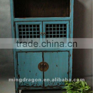 Chinese antique furniture pine wood blue shanxi four door cabinet cupboard
