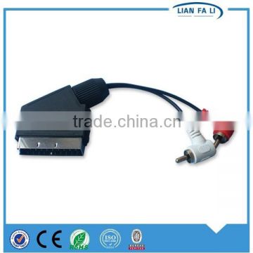 Lianfali cheap and fine scart cable Scart21male TO 2RCA bulk scart cable scart to bnc cable
