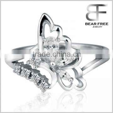 Women's Vintgage 925 Sterling Silver Micropave Clear CZ Small Butterfly Ring