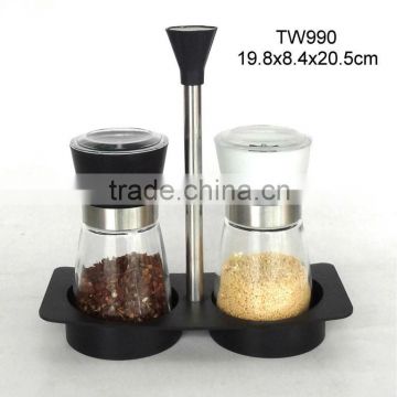 TW990 2pcs grinder set with glass jar with plastic stand