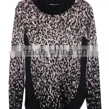 Ladies high neck loose neck knitted long sleeve pullover latest design with winter jacquard fancy design pullover made in turkey