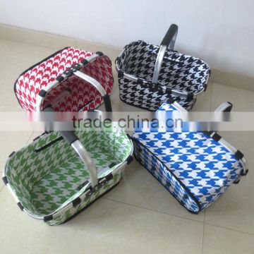 Single folding handle shopping baskets with printing.