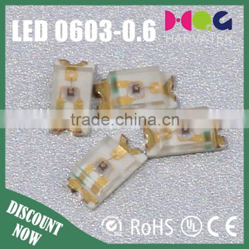 Good quality 0.6mm thick 25mA surface mount 0603 yellow smd led chip