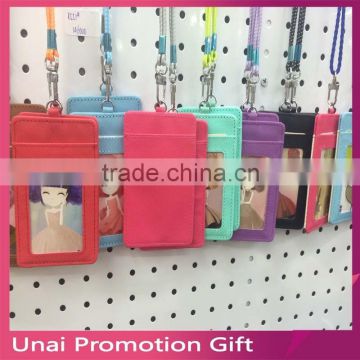 High Quality Coloful Customized Leather Card Holder With Lanyard
