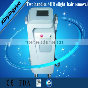 CE certificated Two handles SHR Hair Removal Machine SR/skin rejuvenation /E light