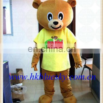 bs2013 adult character yellow bear mascot costume with free logo