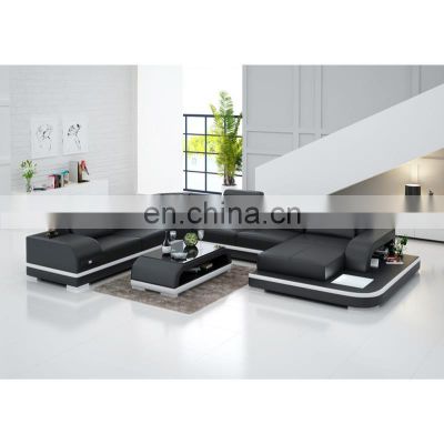 New arrival Home Furniture Leather Solid Wood  Living Room 6 Seats U shape Sofa Set