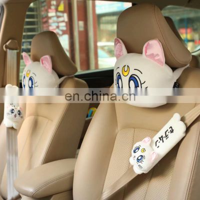 Cute Plush kitty Car Pillows Luna Cat Seat Neck Support Car Headrest Pillow Auto Neck Rest Cushion Interior Car Accessories
