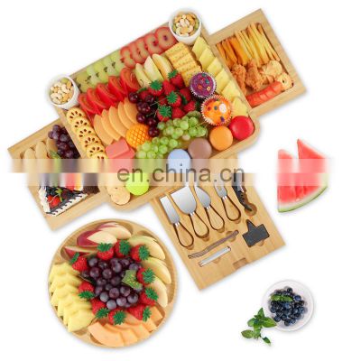 Large Charcuterie Bamboo Cheese Board Serving Tray Platter With Cheese Knives And For Home
