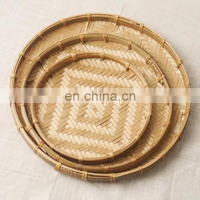 Set 3 Wall decor Handmade woven round bamboo tray