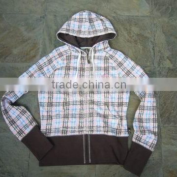 Lady's Jogging Sweatshirt with All-over Check Print