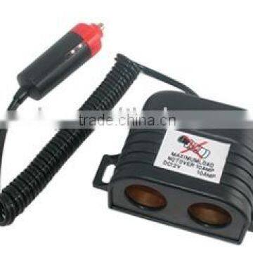 Cigar plug lighter to 2 outlets socket auto with spiral cord