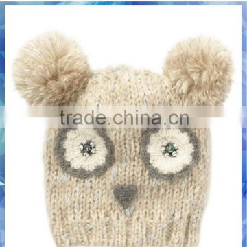 women owl face knit cute hats/funny knitted owl hat/cartoon knitted hat