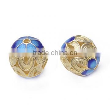 200pcs Hollow Golden Enameled Brass Beads Blue Flower ethnic jewelry handmade beads for necklace and bracelet 12.8*13.9mm