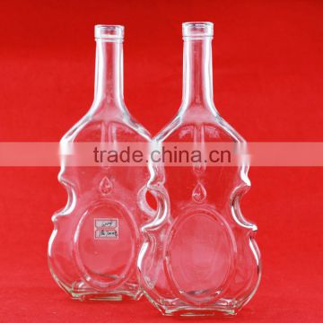 Wholesale hot guitar shape vodka bottles diamond beverage bottles 750ml franch brandy glass bottle