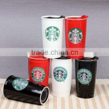 Wholesale promotional gift ceramic take away coffee cups mugs/tall custom starbucks coffee cup with pp lid